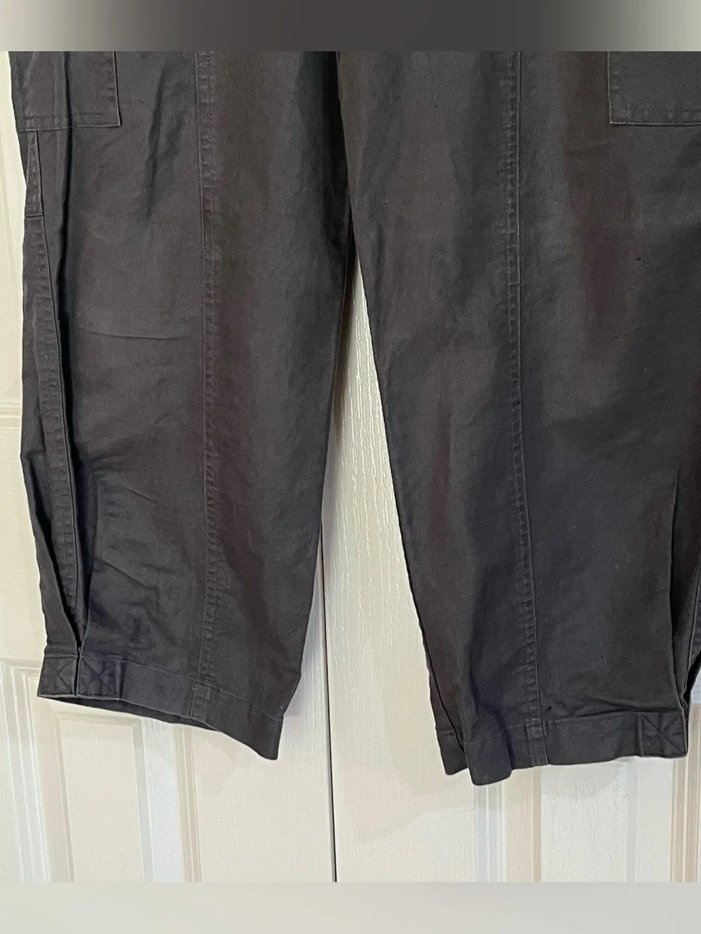 Quince Organic Cotton Linen Twill Cargo Pant  Women's Large Charcoal Gray Belted